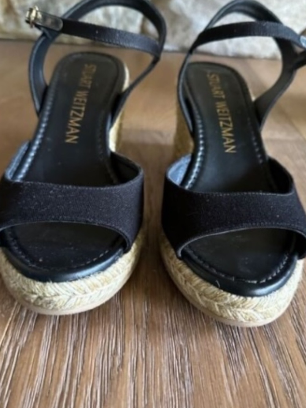 STUART WEITZMAN Tia Espadrille Wedge Sandal Black Ankle Strap Size 10 NEW - Picture 9 of 9